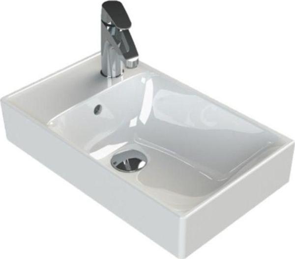 Turkuaz Sharp Etajerli Lavabo 60X30 Cm (Soldan Batarya Delikli) Beyaz - Image 1