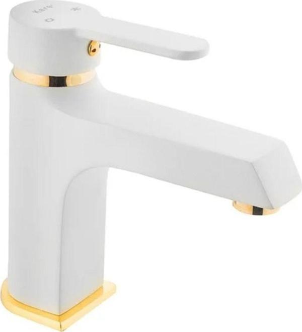 Kare Batarya Stil Mix Lavabo Bataryası Beyaz-Gold - Image 1