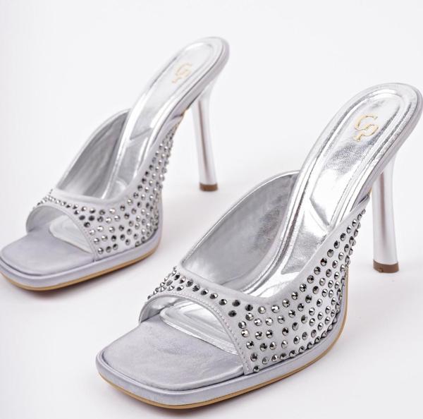 Muggo PUJA Küt Burun İnce Topuklu Taşlı Kadın Topuklu Terlik - Image 1