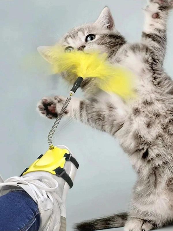 3B Trend Tüylü Kedi Ayak Oltası Kedi Oyuncağı Ele Ayağa Takılan Yaylı Olta Oyuncak 40 Cm - Image 1