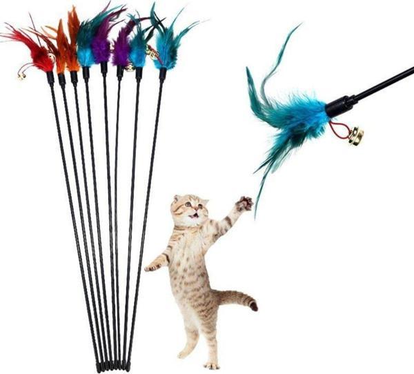 3B Trend Çıngıraklı Tüylü Kedi Oyun Çubuğu Kedi Oltası Oyuncağı - Image 1