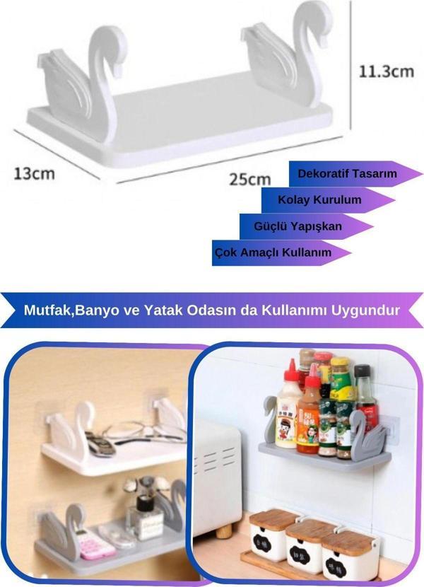 3B Trend Kuğu Tasarımlı Raf Kendinden Yapışkanlı Dekoratif ve Portatif Raf - Image 1