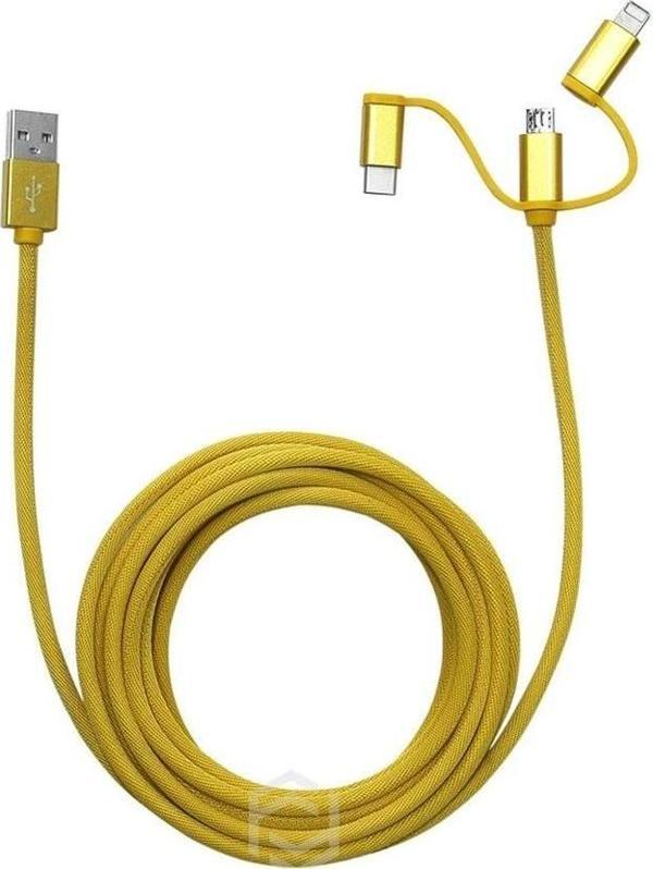 Frisby FA-7556UC Örgülü 3mt USB Data - Şarj Kablo (iOS-Android-Type-C) Sarı - Image 1