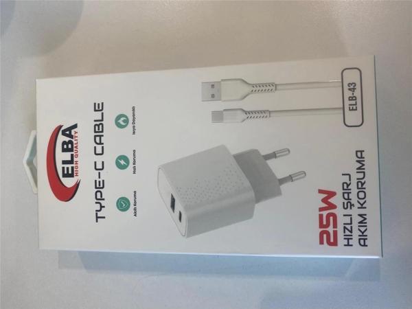 ELBA ELB-43 25W 2li USB Başlık TYPE-C Kablolu Set Hızlı Şarj Akım Koruma - Image 1