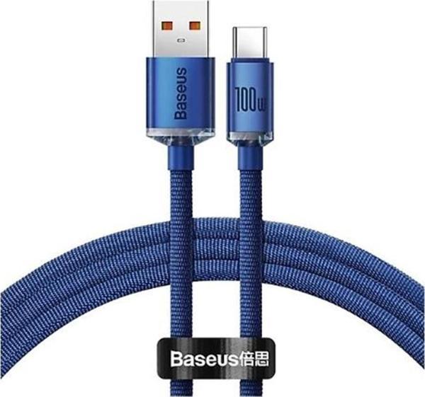 Baseus Crystal USB-A to C 100W Kablo 1.2m Mavi (CAJY000403) - Image 1