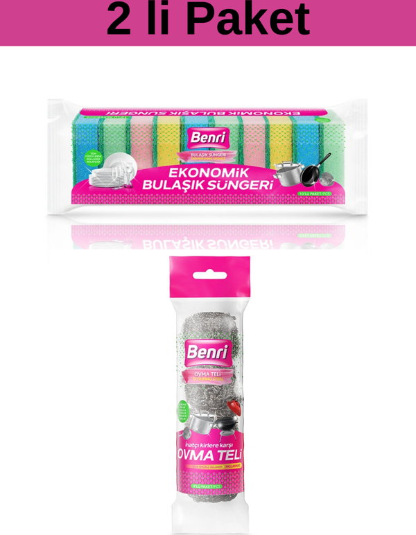 Benri Ekonomik Bulaşık Süngeri ve Bulaşık Teli 2 li Paket - Image 1