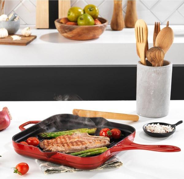 Schafer Guss Chef Döküm Kare Grill Tava 28X28Cm - 1 Parça - Kırmızı - Image 1