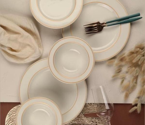 PORSER Altın File 18 Parça 6 Kişilik Porselen Yemek Takımı - Image 1