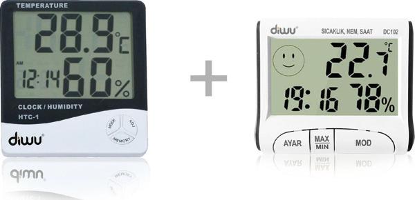 Diwu HTC-1 ve DC102 Termometre Nem Ölçer Saat Seti - Image 1