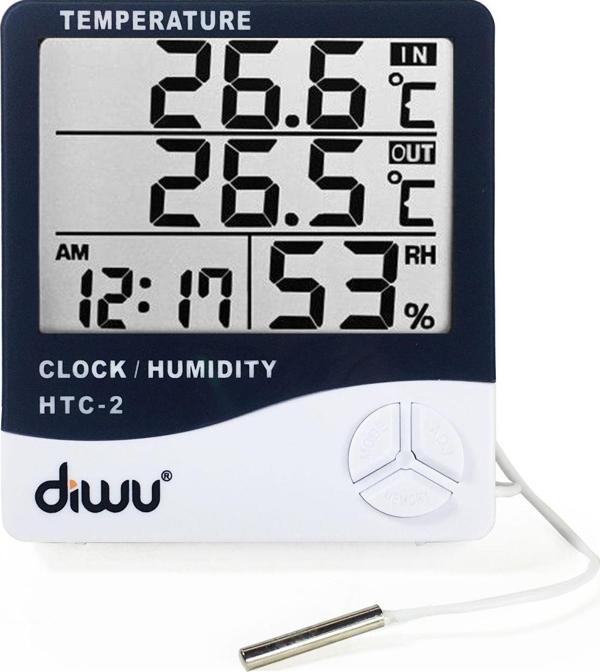 Diwu HTC-2 Problu Termometre Nem Ölçer Saat Takvim - Image 1
