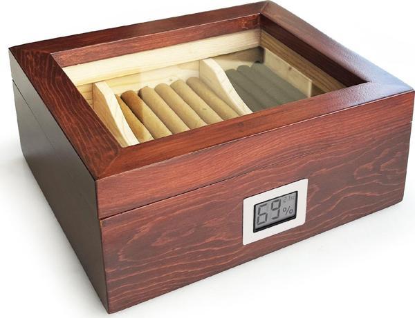 Mezmob Masif Yerli Sedir Ağacı Humidor Puro Kutusu Camlı 2 Bölmeli Dijital - Image 1