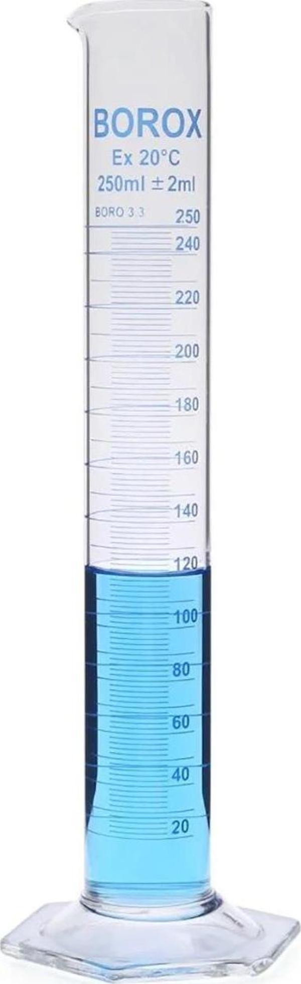 Borox Cam Mezür 250 ml Uzun Form Dereceli Silindir Mavi Skala - Image 1