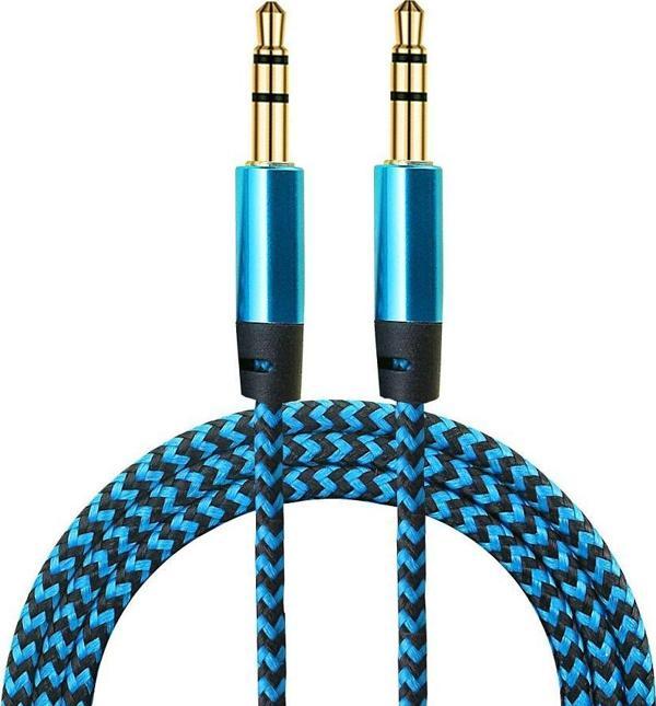 Diwu AUX Stereo 3.5mm Data Ses Örgü Kablo Mavi - Image 1