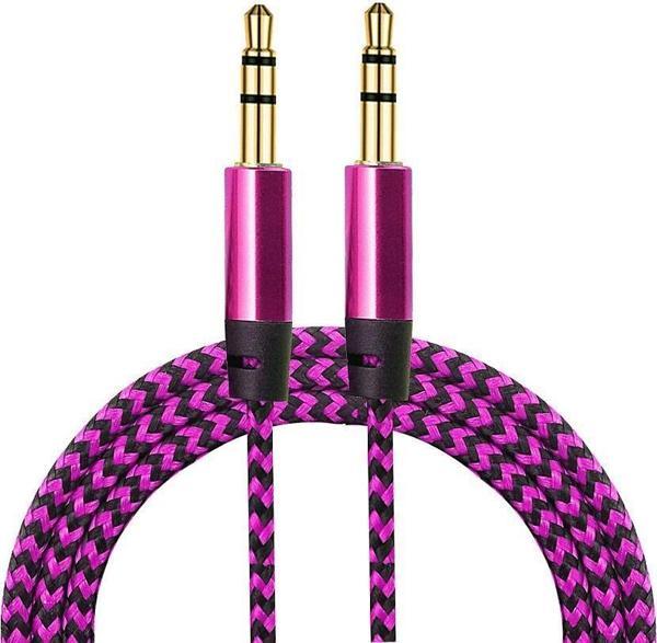 Diwu AUX Stereo 3.5mm Data Ses Örgü Kablo Pembe - Image 1