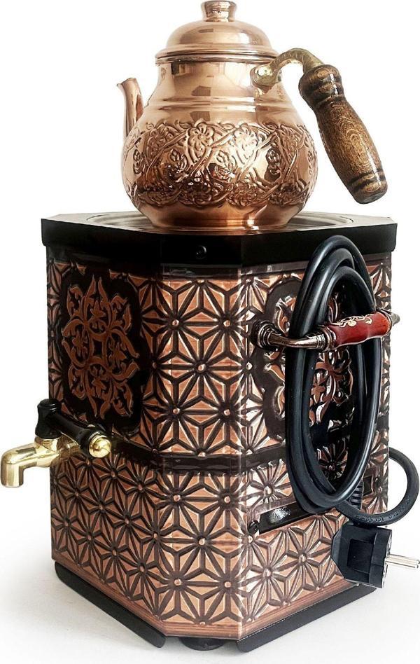 Emsalsan Bakır Elektrikli Nostaljik Semaver Çay Kazanı 3L Eskitme Vernikli - Image 1