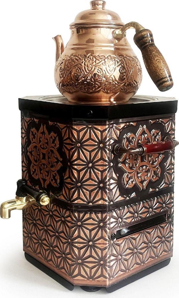 Emsalsan Bakır Jel Yakıtlı Nostaljik Semaver Çay Kazanı 3L Eskitme Vernikli - Image 1