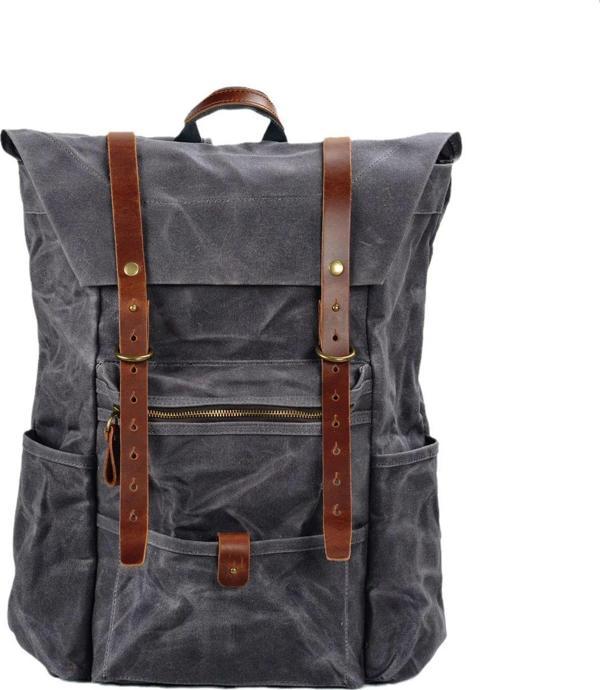 Retro Mumlu Kanvas Deri Büyük Outdoor Sırt Çantası (Gri) - Image 1