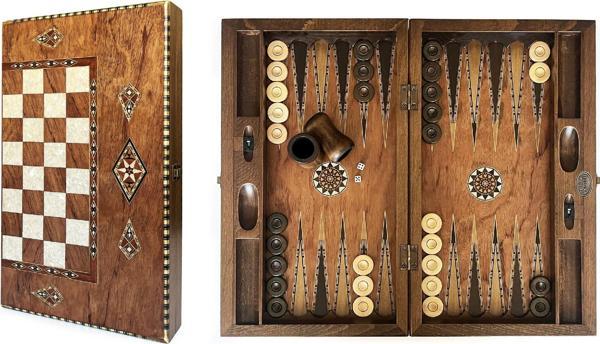 Helena Wood Art King El Yapımı Ahşap Tavla Seti Geniş - Image 1