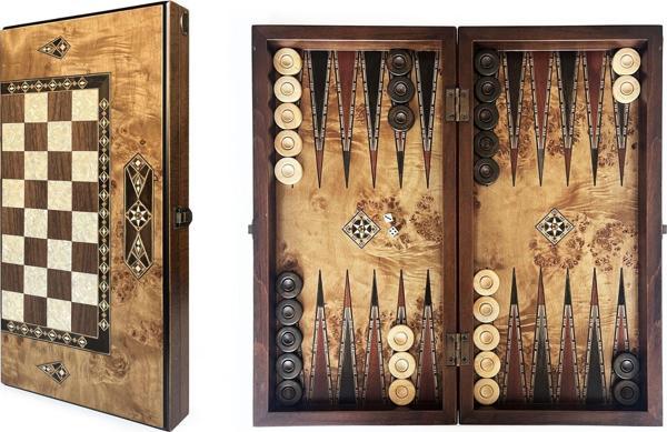 Helena Wood Art Klasik El Yapımı Ahşap Tavla Seti Büyük Boy - Image 1
