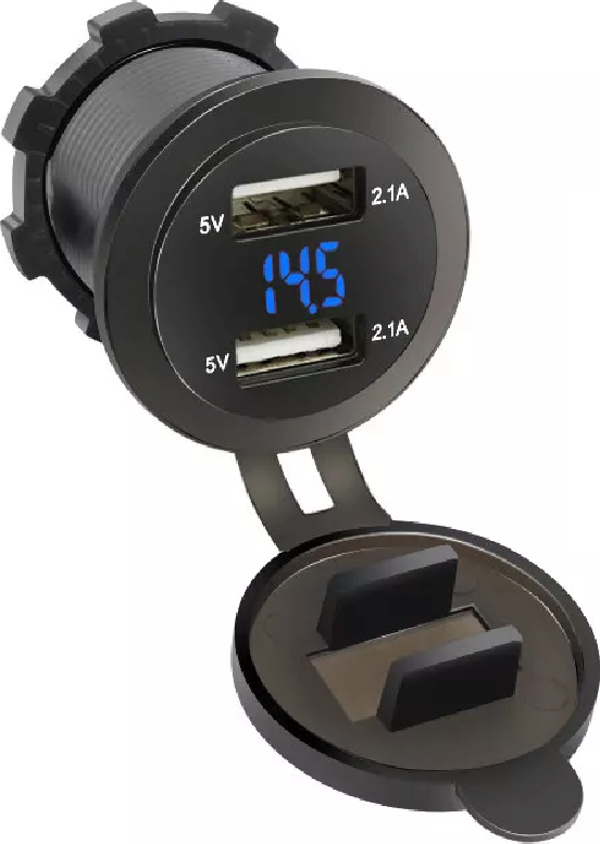 Voltmetreli USB Portu 4.2A 12V 24V Mavi Led Işıklı - Image 1