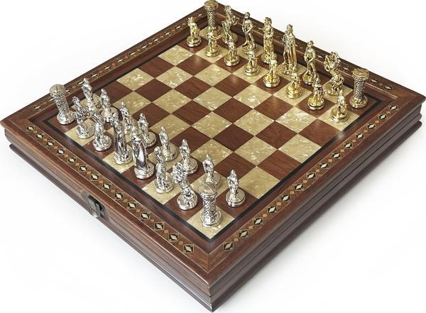 Helena Wood Art Masif El Yapımı Sedefli Satranç Takımı - Image 1