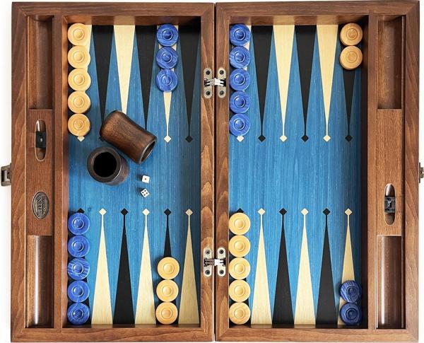 Meta Blue Numeratörlü Masif Ahşap Tavla Mavi - Image 1