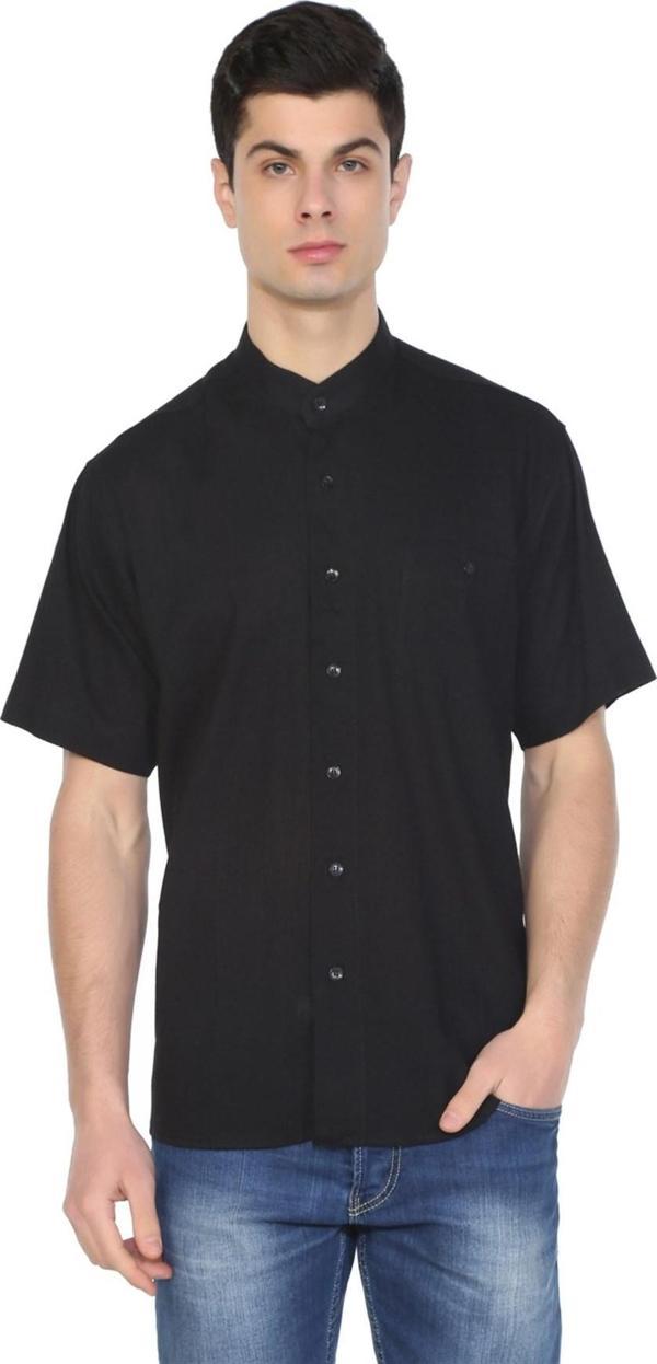 Büyük Beden Kısa Kol Şile Bezi Hakim Yaka Erkek Gömlek Siyah 3003 - Image 1