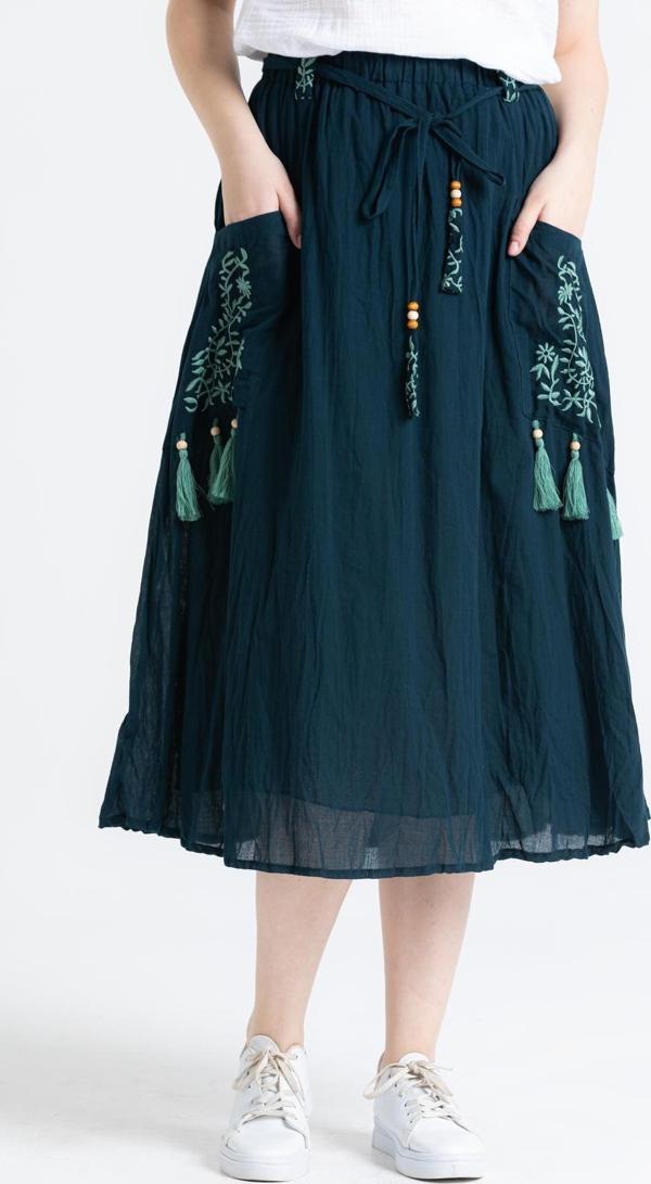 Nil Vual Midi Boy Yazlık Etek Petrol Ptrl - Image 1