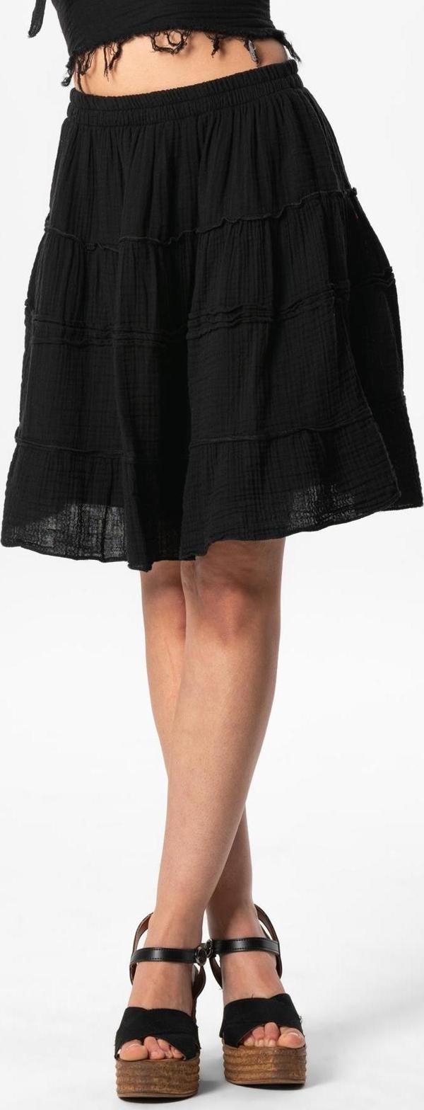 Benan Beli Lastikli Kısa Yazlık Müslin Etek Siyah Syh - Image 1