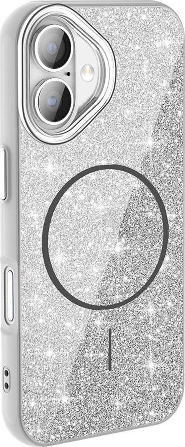 iPhone 16 Plus Kılıf Magsafe Şarj Özellikli Parlayan Simli Okso Kapak - Image 1