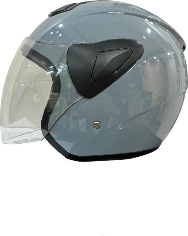 Sway Xbyc 633 Solıd Şeffaf Vizörlü Yarım Motosiklet Scooter Kaskı L Beden Gri - Image 1