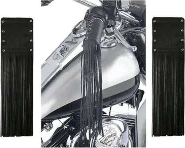 Tex 2060 Chopper Motosiklet Elcik Püsküllü Motorsiklet Elciği Chopper Püskül Deri Elcik Siyah - Image 1