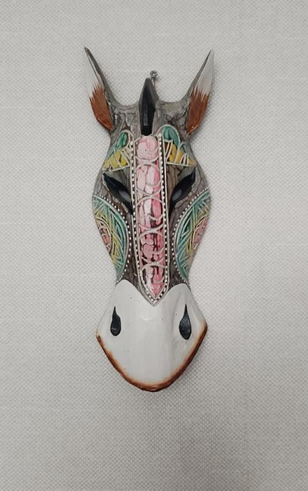 Otantik Zebra Maske Ahşap El Yapımı Afrika 30 cm Duvar Bahçe Cafe Süsleri - Image 1