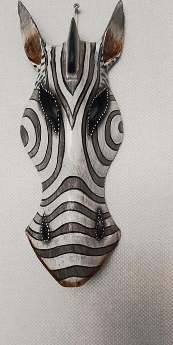 Ahşap El Yapımı Zebra Maske Otantik Afrika 30 cm Duvar Bahçe Cafe Süsleri - Image 1