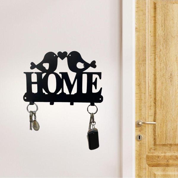 Nfsdızayn Lazer Kesim Home Yazılı Kuş Temalı Dekoratif Metal Duvar Anahtar Askılığı - Image 1