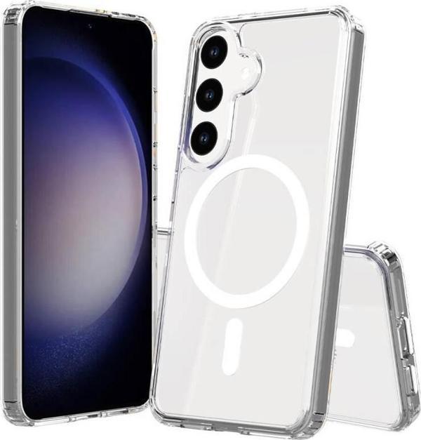 Galaxy S25 Kılıf Magsafe Şarj Özellikli Şeffaf Sert PC Embos Kılıf - Image 1