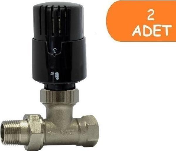 2 Adet ECA TRV4 Termostatik Düz Radyatör Valfi Petek Vanası Siyah 802120117 - Image 1