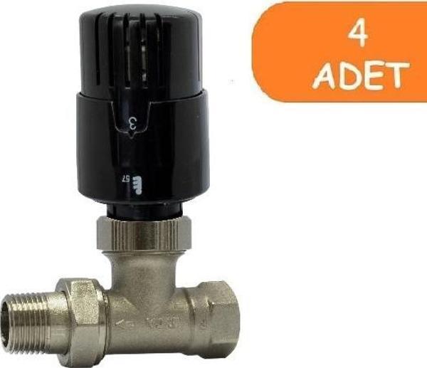 4 Adet ECA TRV4 Termostatik Düz Radyatör Valfi Petek Vanası Siyah 802120117 - Image 1