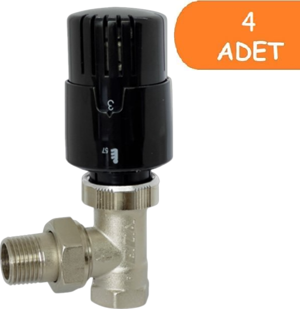 4 Adet ECA TRV4 Termostatik Köşe Radyatör Valfi Petek Vanası Siyah 802120116 - Image 1