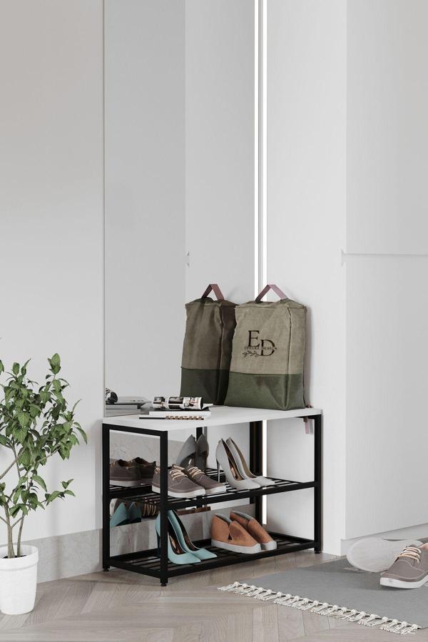 ED Efelez Design Ruby 3 Raflı Ayakkabılık - Siyah Metal - Beyaz Tabla - Image 1