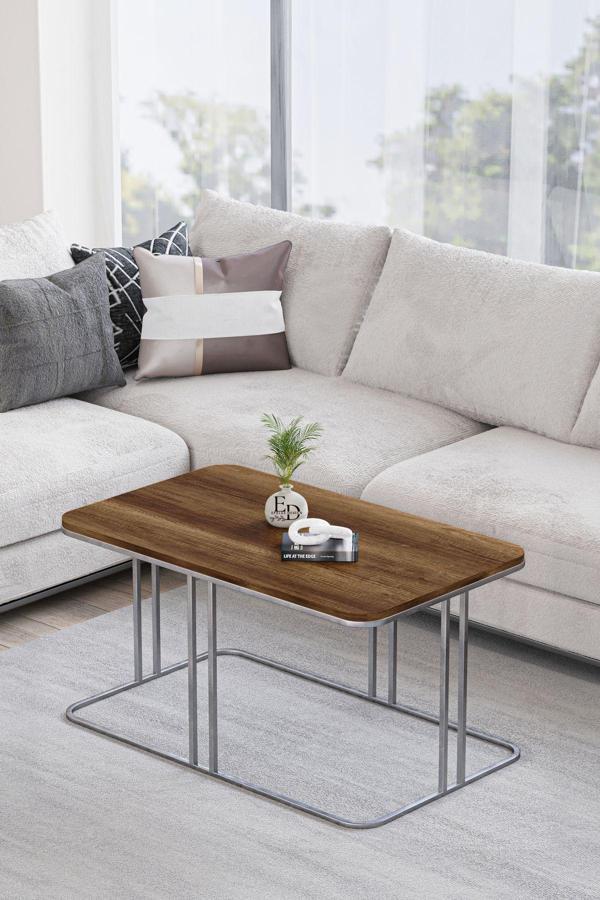 ED Efelez Design Lyon Orta Sehpa Gümüş Metal - Barok Tabla - Image 1