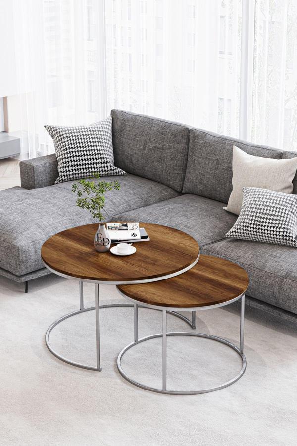 ED Efelez Design Paris Orta Sehpa 2'li Gümüş Metal - Barok Tabla - Image 1