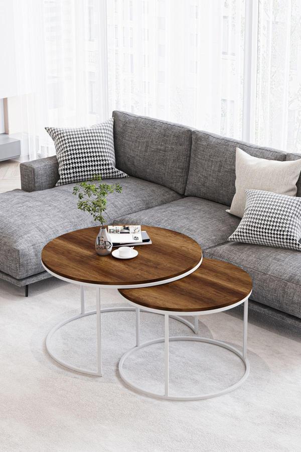ED Efelez Design Paris Orta Sehpa 2'li Beyaz Metal - Barok Tabla - Image 1