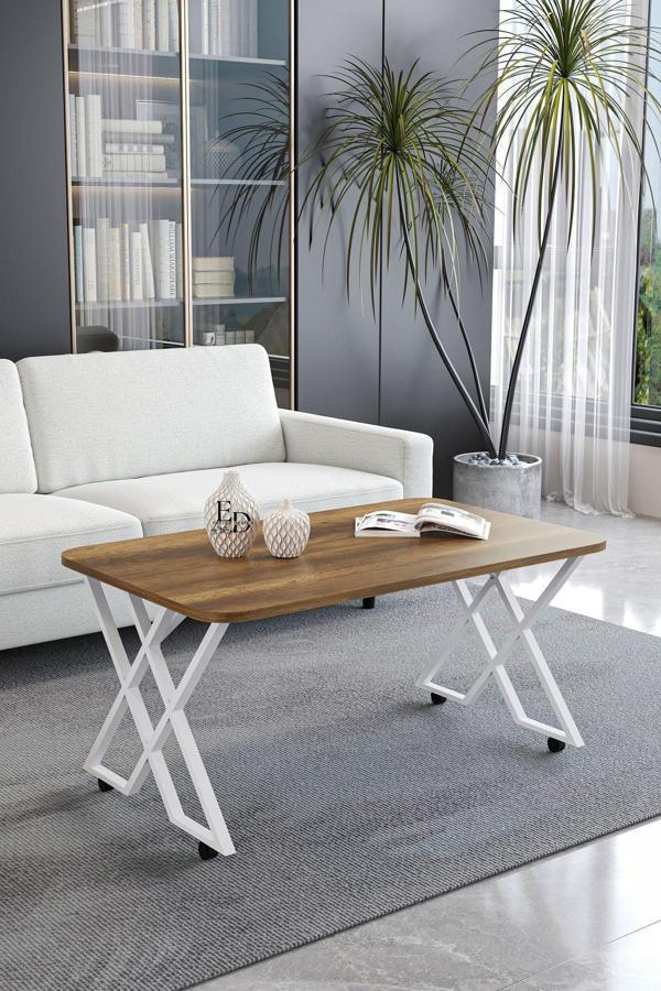 ED Efelez Design Milano Tekerlekli Orta Sehpa Beyaz Metal - Barok Tabla - Image 1