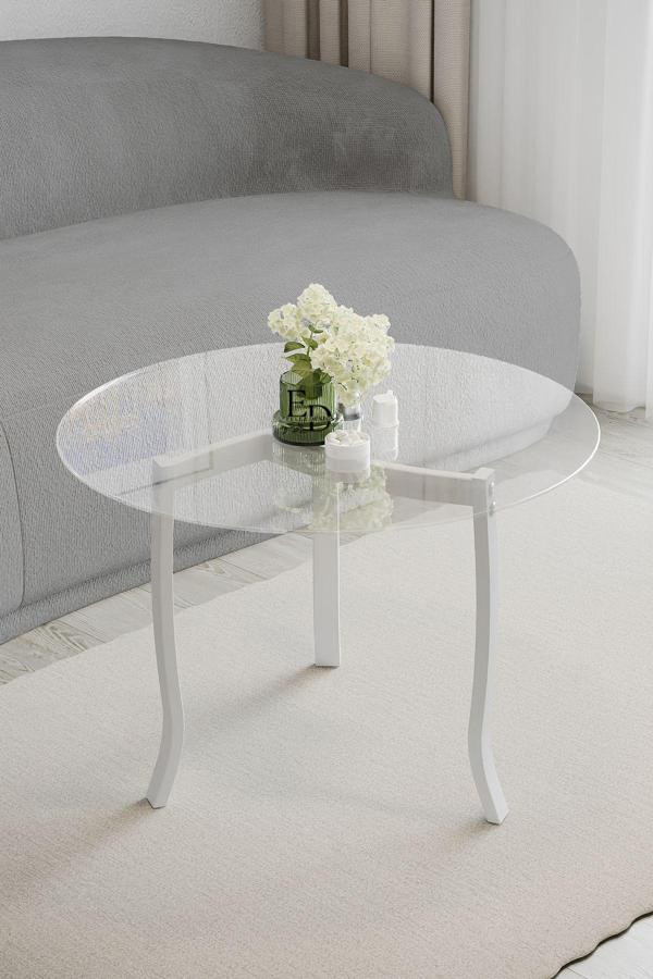ED Efelez Design Berlin Orta Sehpa Beyaz Ayak - Camlı - Image 1