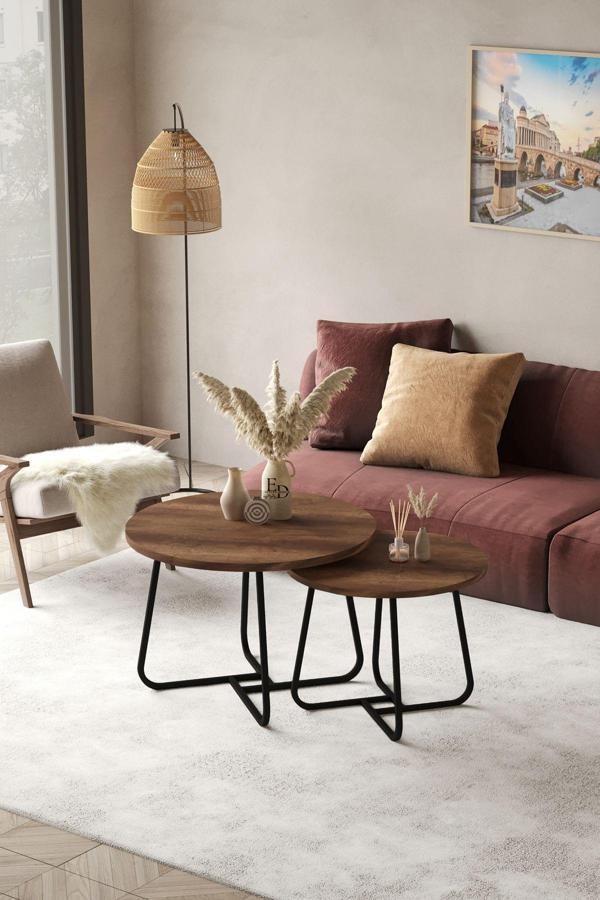 ED Efelez Design Üsküp Orta Sehpa Takımı Siyah Metal - Barok Tabla - Image 1