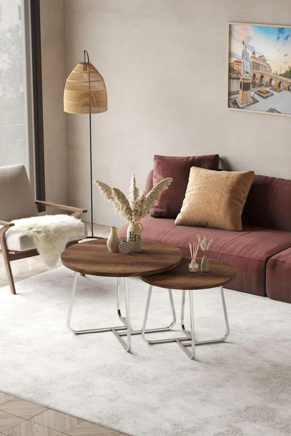 ED Efelez Design Üsküp Orta Sehpa Takımı Gümüş Metal - Barok Tabla - Image 1