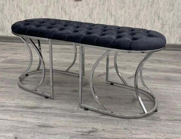 ED Efelez Design Lüks Puf Bench Gümüş - Image 1