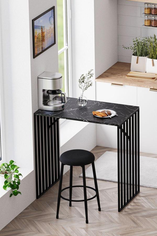 ED Efelez Design Prag Bar Taburesi - Mutfak Taburesi- Balkon- Bahçe Taburesi- Sandalyesi Siyah Kumaş - Image 1