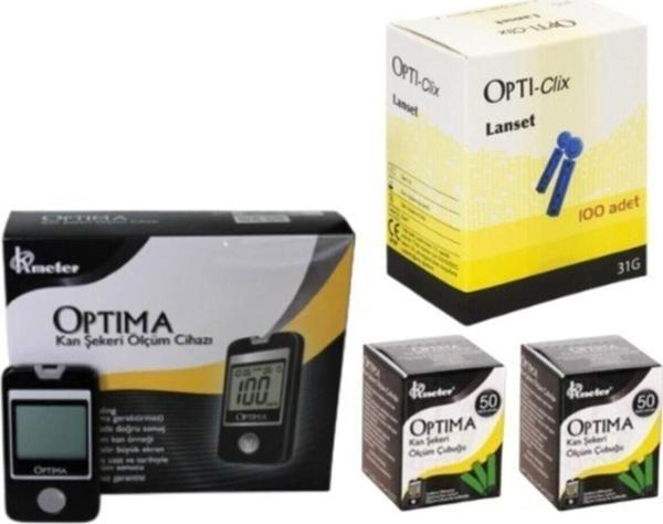 Kan Şekeri Ölçüm Cihazı+ 2 Kutu Strip (100 Adet) + 1 Kutu (100 Adet) Opti-clix Parmak - Image 1